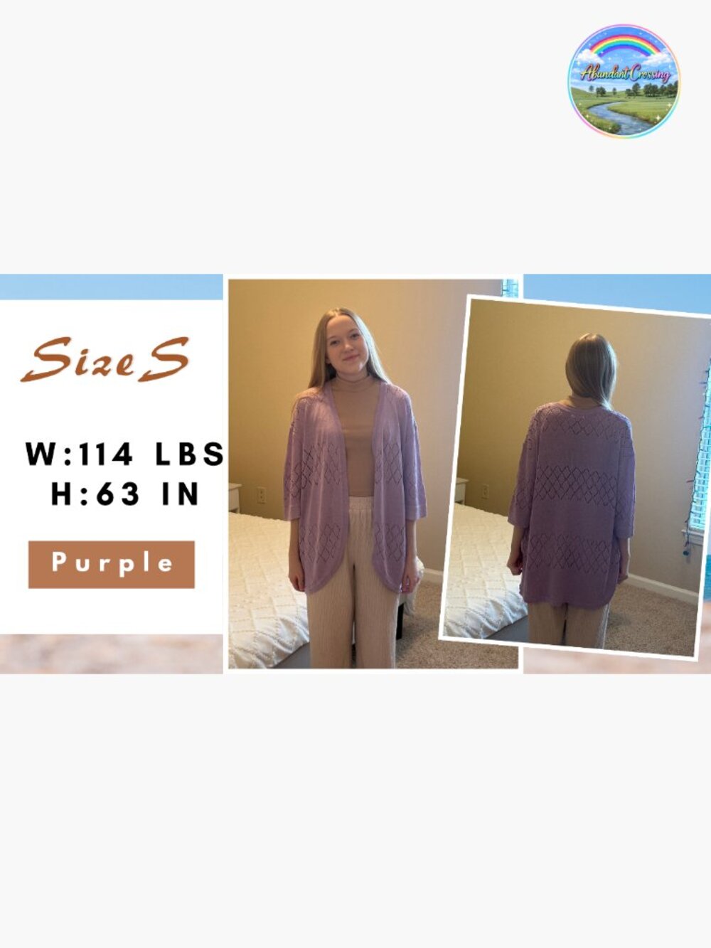 Lightweight Crochet Cardigan Sweater Open Front 3/4 Sleeve Boho Cover Up - Picture 7 of 7